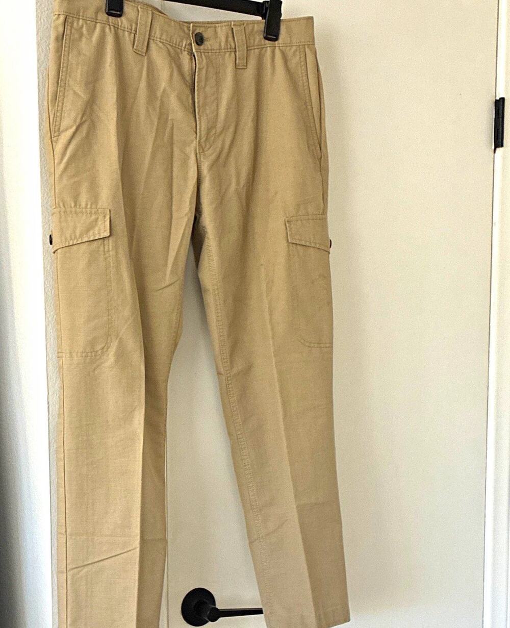 Haggar Life Khaki Mens Pants 34x29 Tapered Slim Chinos Tan Beige Casual Cotton